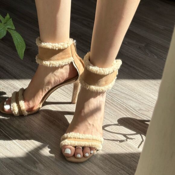 Jessica Simpson Women's Cylia Fleece Trimmed Heeled Sherpa heels Sandals 7.5 - Picture 6 of 11